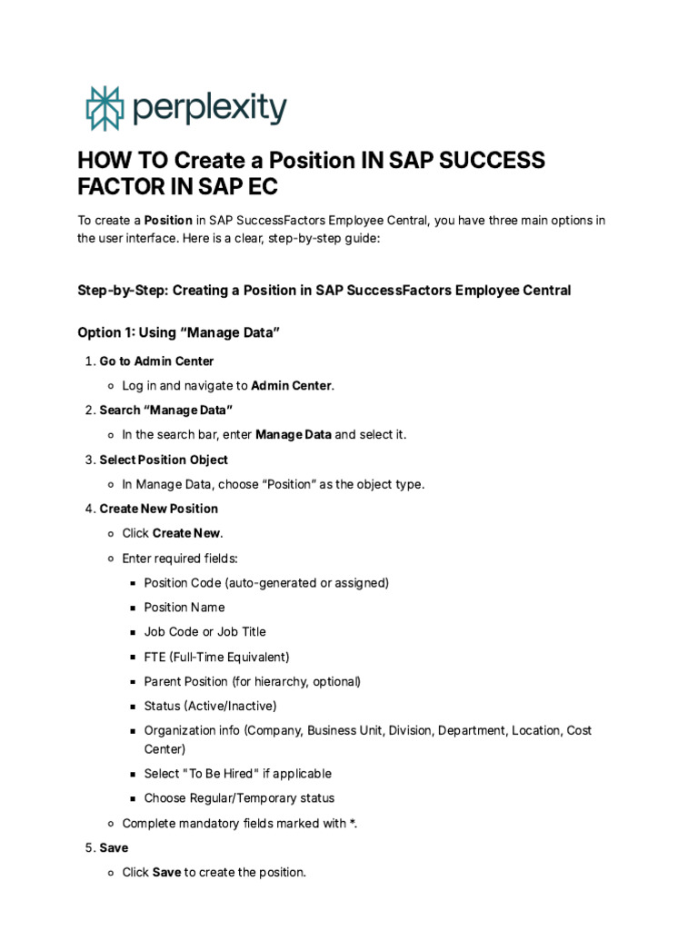 Creating Positions in SAP SuccessFactors | PDF | System Software ...