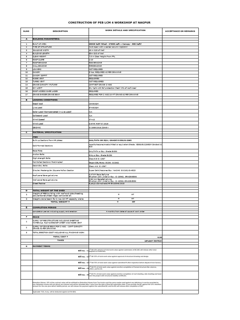 PEB Structure Details for Nagpur Workshop | PDF | Structural ...