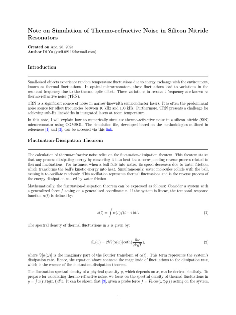 Simulating Thermo-refractive Noise in SiN | PDF | Spectral Density ...