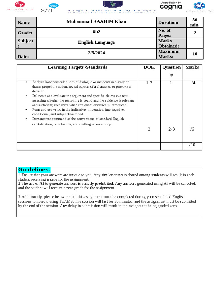 English Language Assignment Overview | PDF | Linguistics | Grammar
