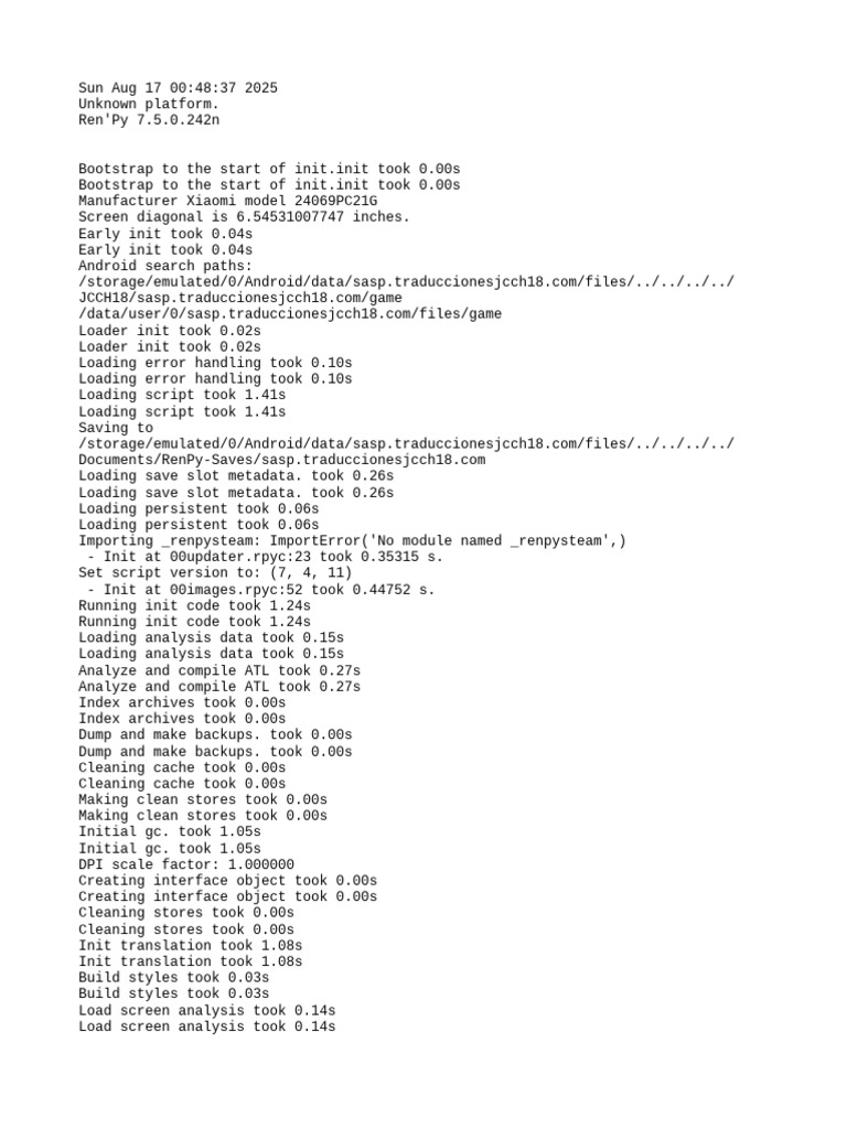 Ren'Py 7.5.0 Initialization Log | PDF