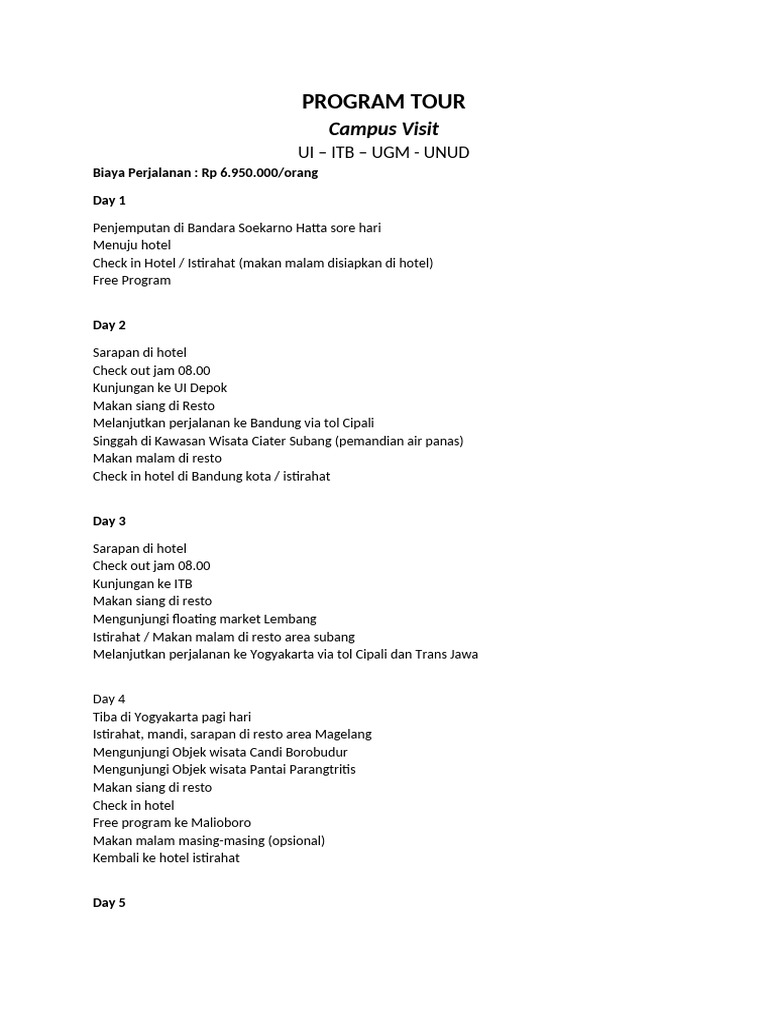 Campus Visit Jakarta-Bali | PDF