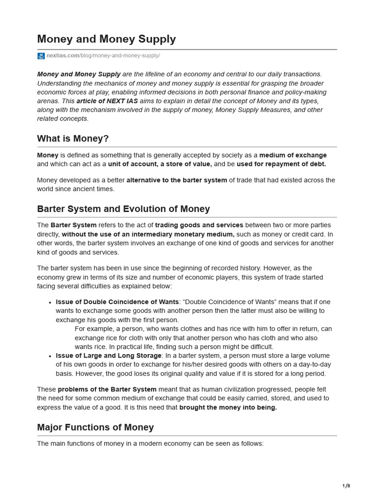 Understanding Money and Money Supply | PDF | Money | Money Supply