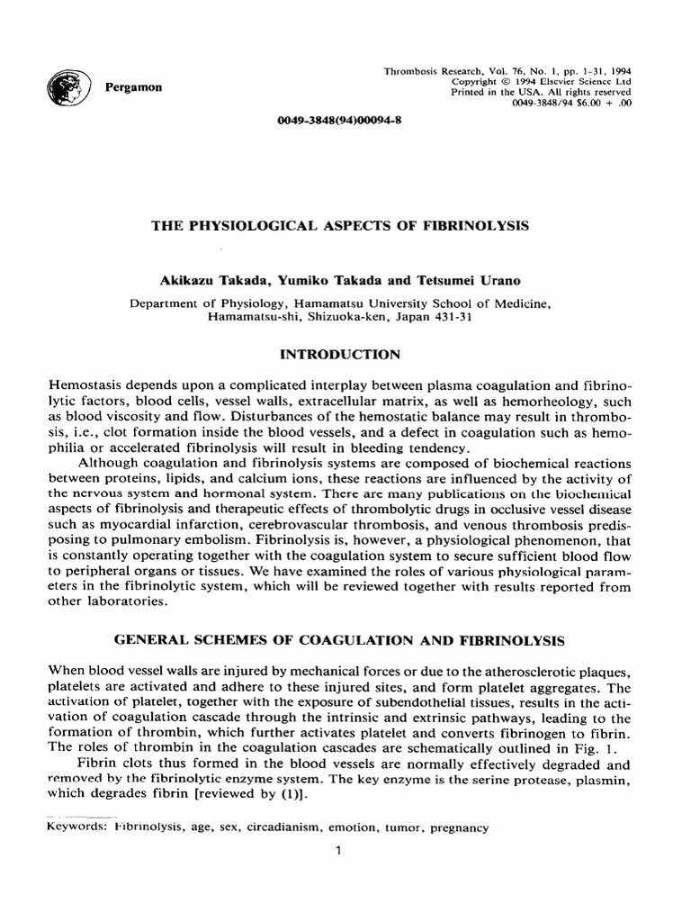 Physiological Aspects of Fibrinolysis | PDF | Coagulation | Thrombus