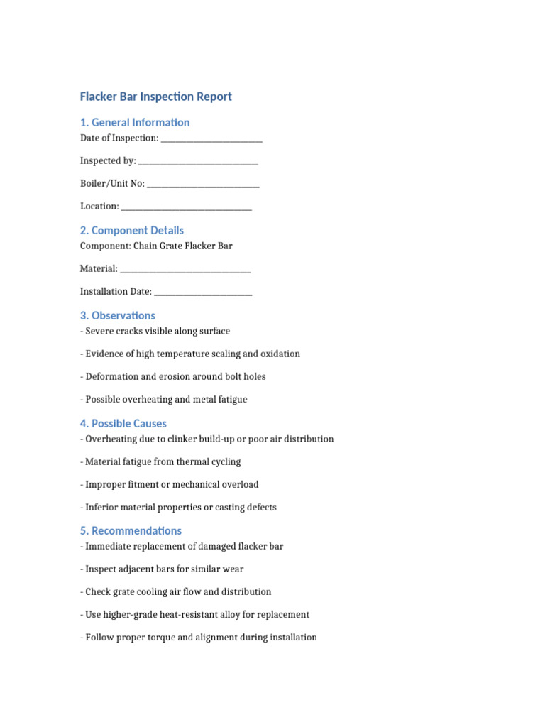 Flacker Bar Inspection Findings and Recommendations | PDF