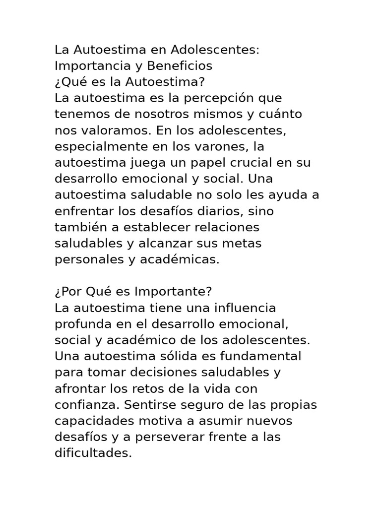 Importancia de la Autoestima en Adolescentes | PDF | Autoestima | Salud ...
