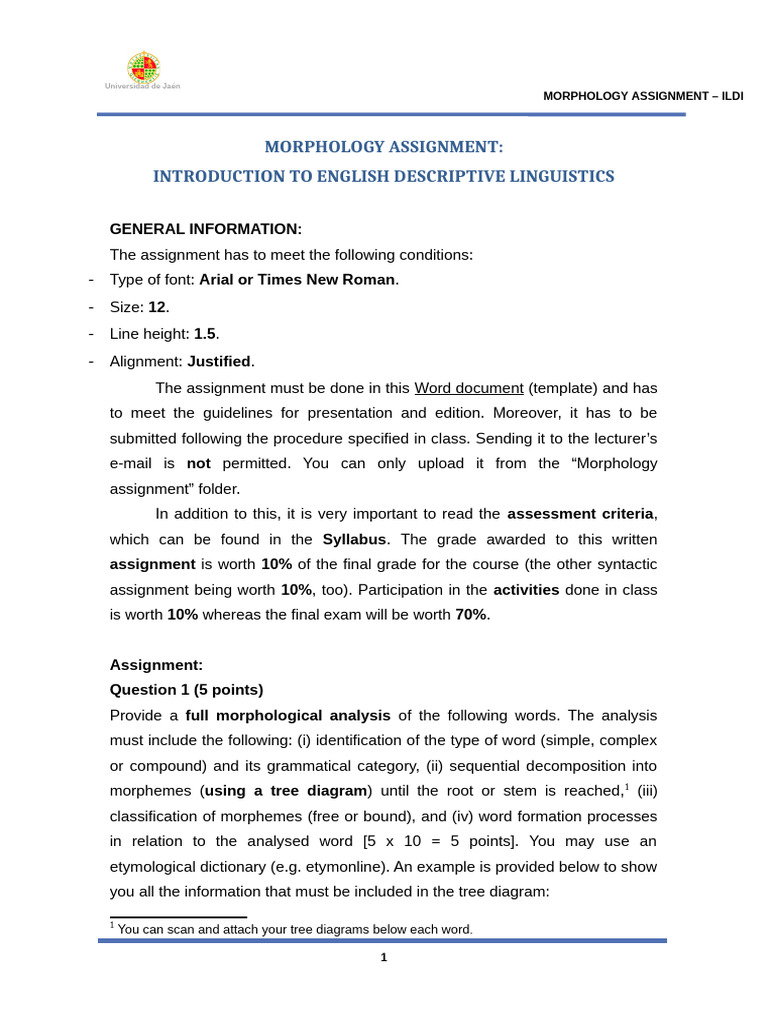 Morphology Assignment 2024 2025 Pdf Word Morphology Linguistics
