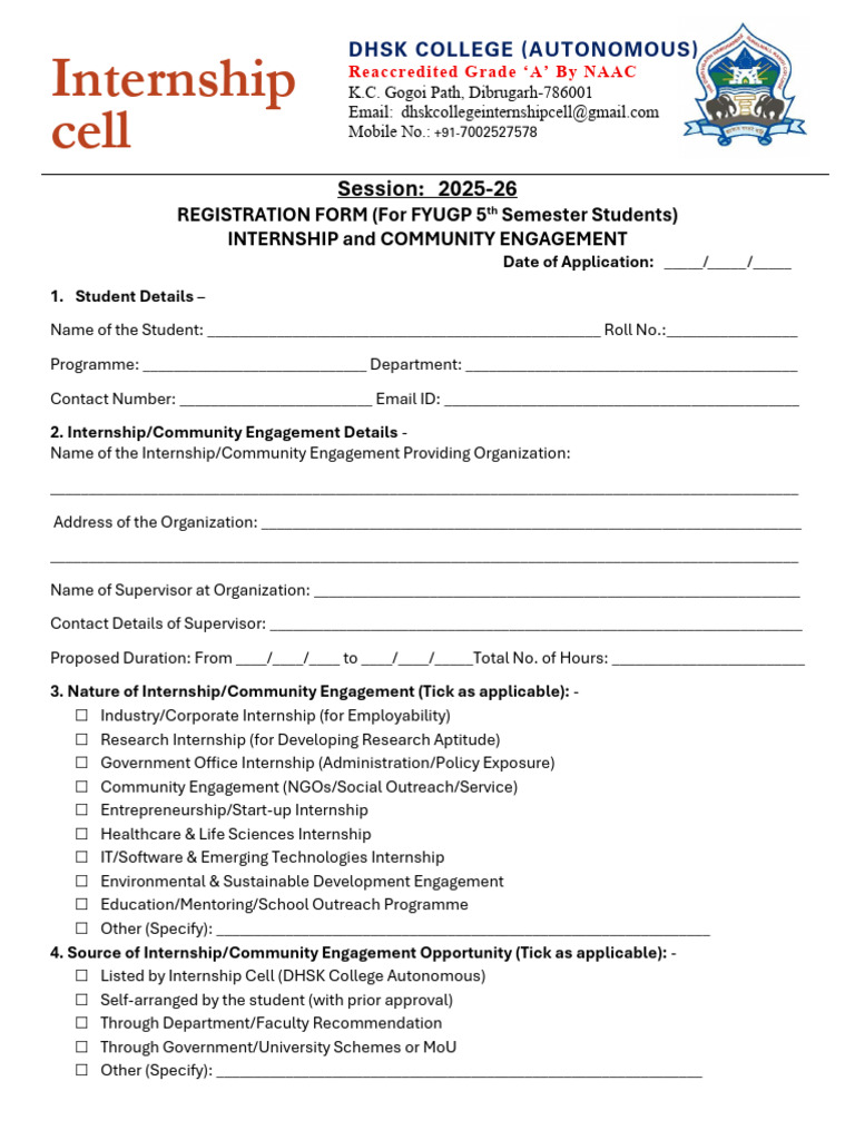 2025-26 Internship Registration Form | PDF
