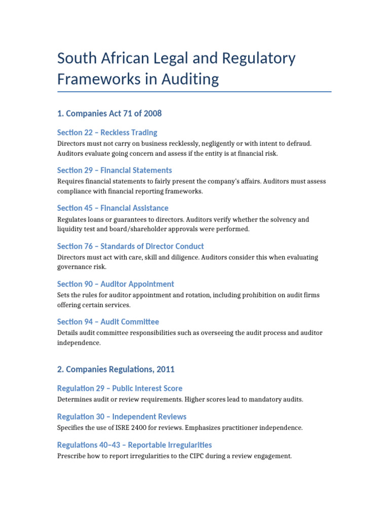 South African Legal Frameworks in Auditing | PDF | Audit | Audit Committee