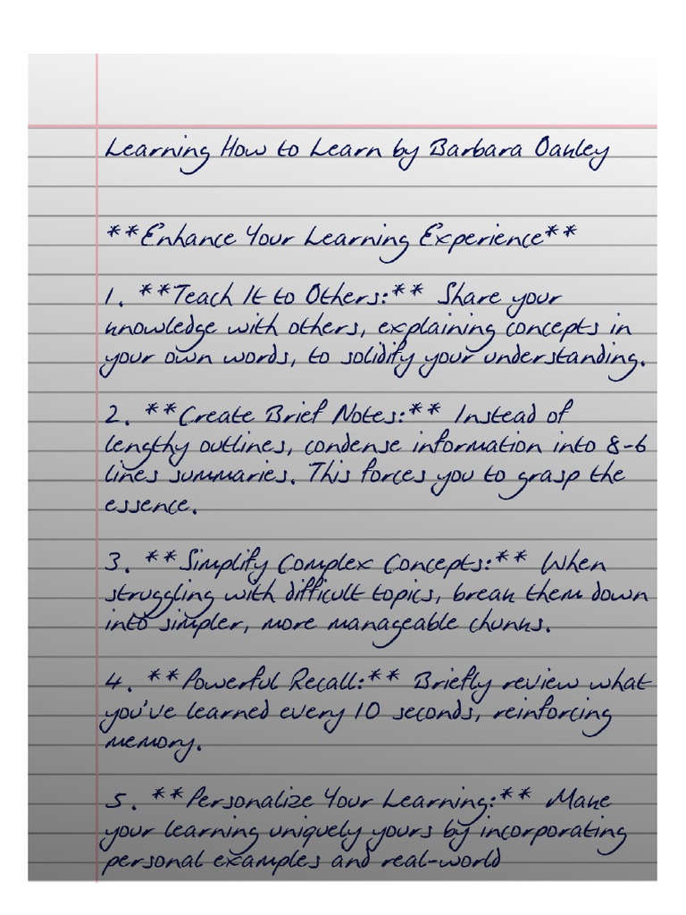 Learning How To Learn by Barbara Oakley Notes | PDF