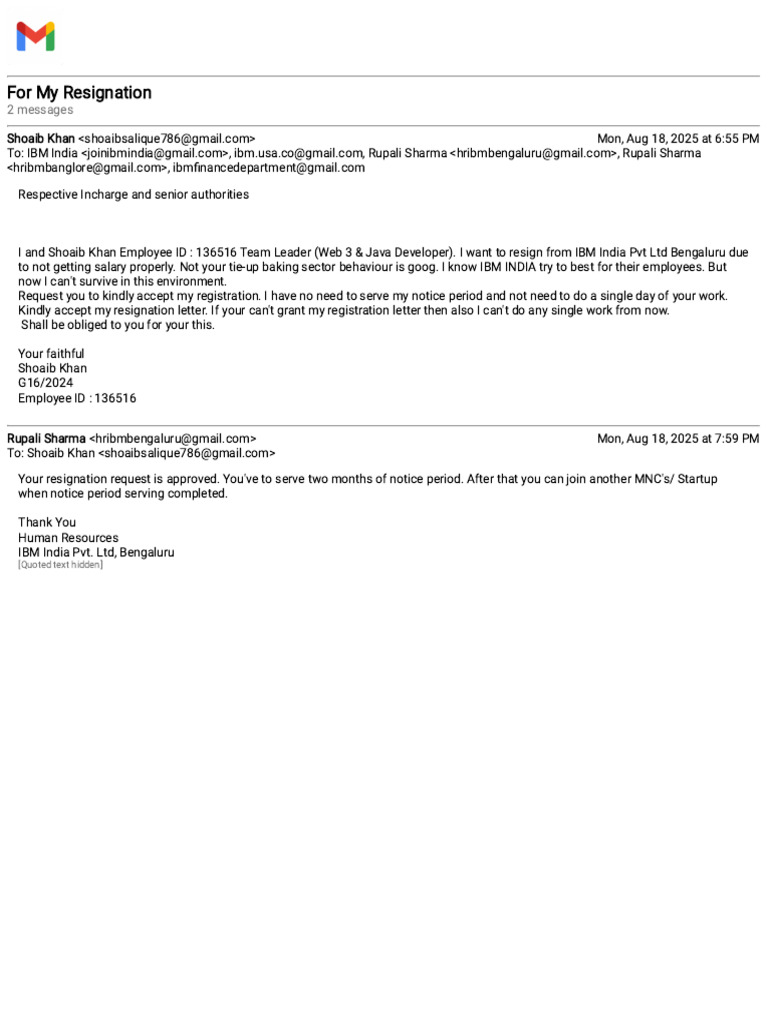 Gmail - For My Resignation | PDF