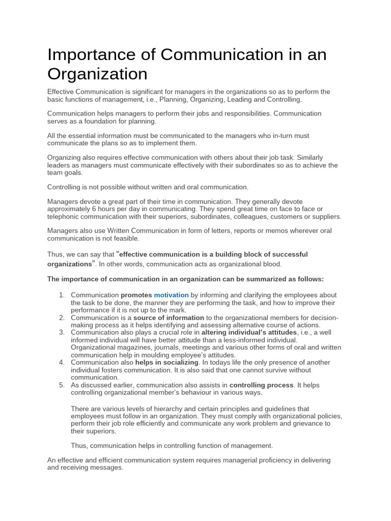 Importance of Communication in An Organization | PDF | Nonverbal ...