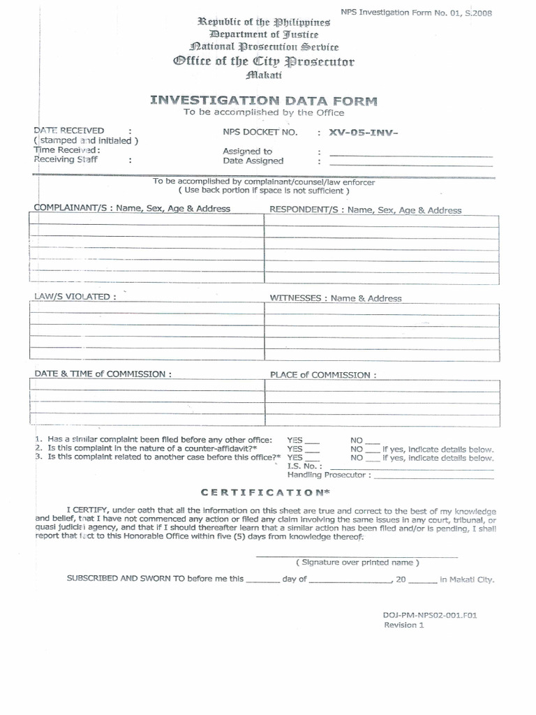 Investigation Data Form - 2024 | PDF