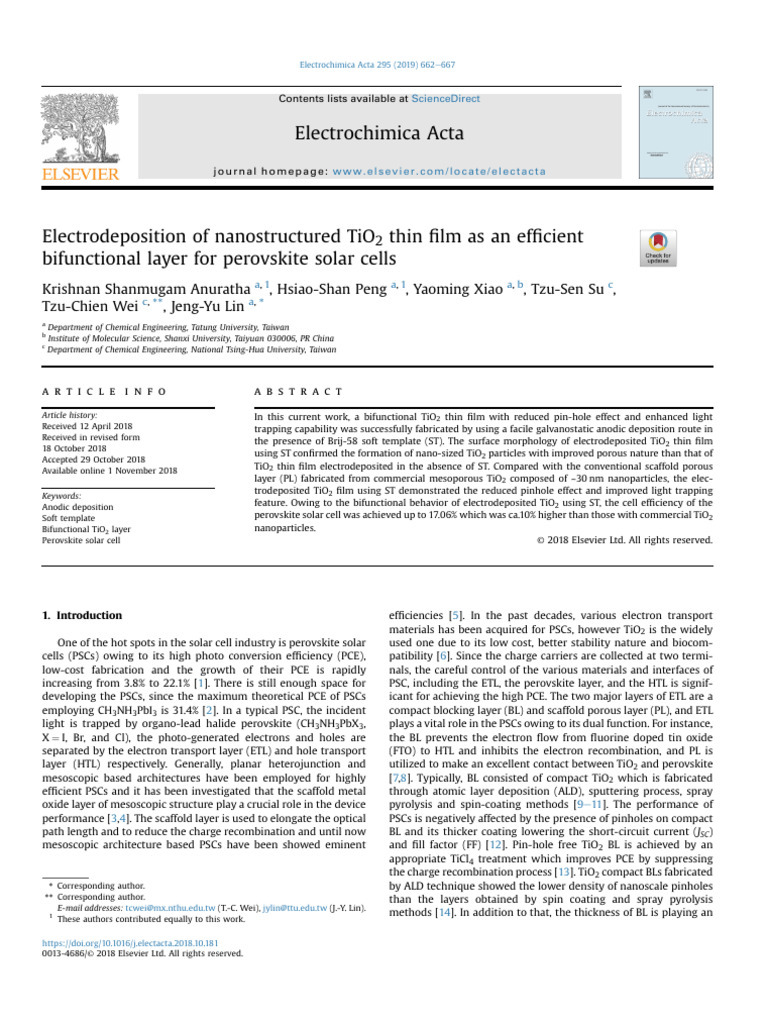 Electrodeposition of Nanostructured TiO2 Thin Film As An Efficient ...