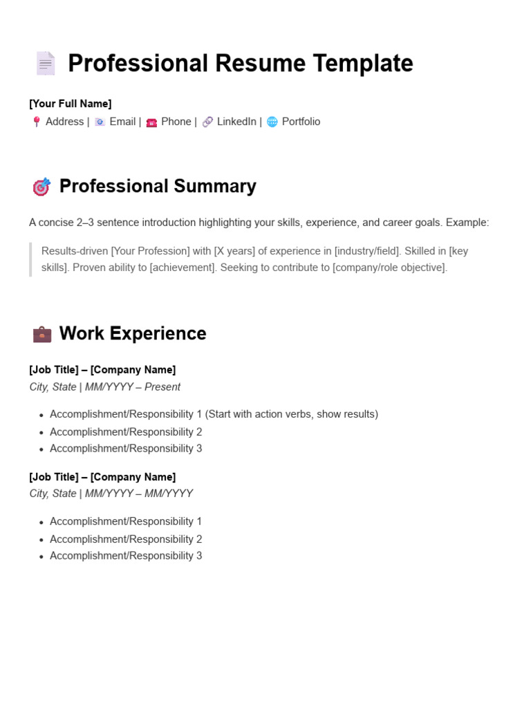 Professional Resume Template Guide | PDF