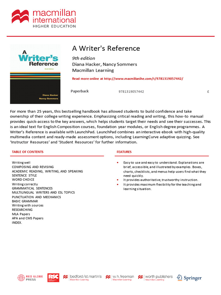 A Writer's Reference 9th Edition Guide | PDF
