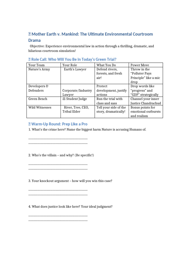 Environmental Trial Activity Worksheet Upgraded | PDF | Judiciaries ...