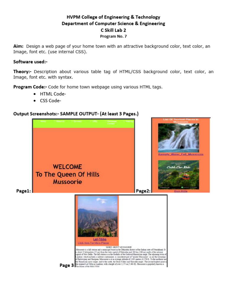 Web Page Design Project for Hometown | PDF