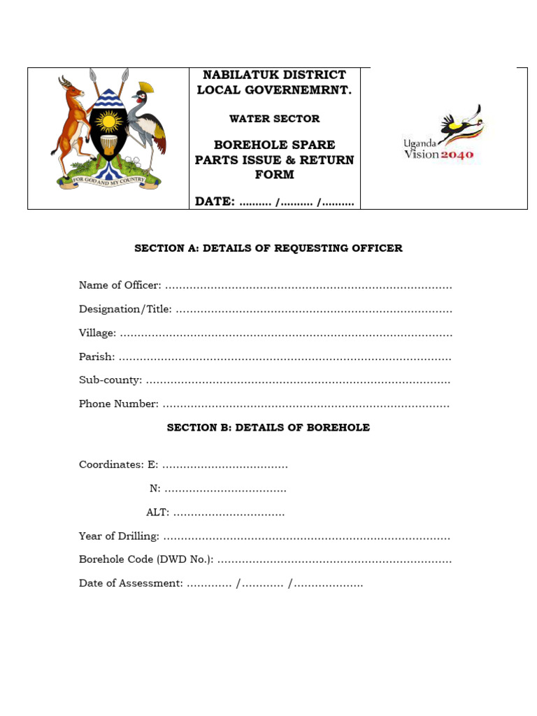 Borehole Spare Parts Request Form | PDF