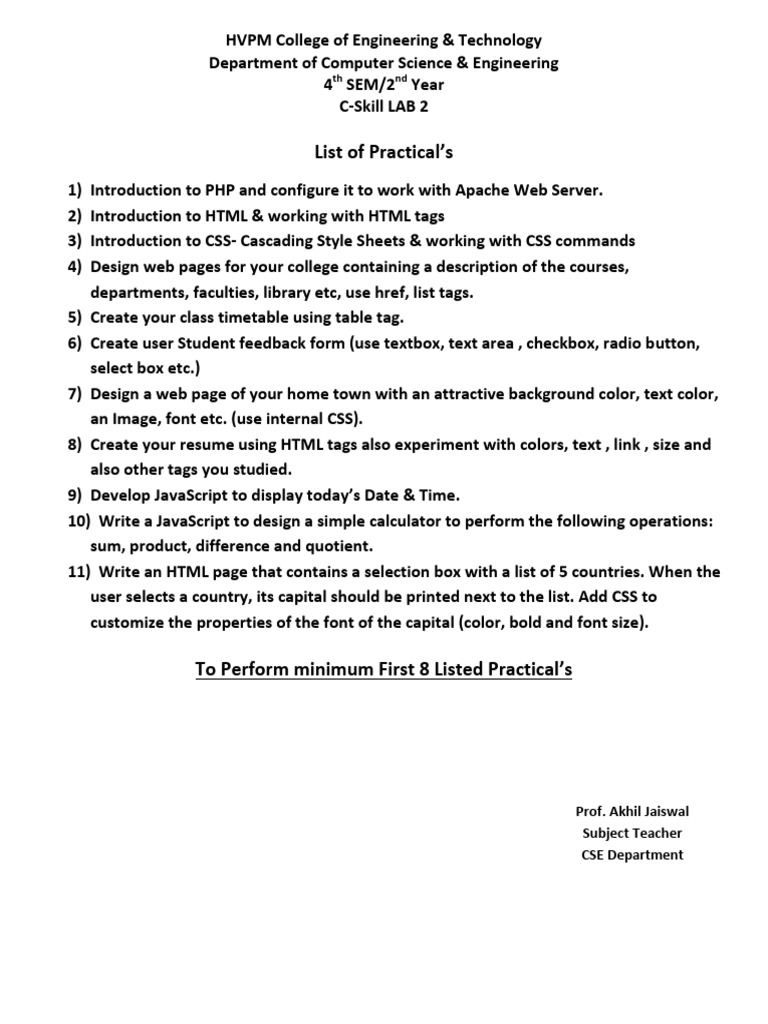 C - Skill Lab Practical List | PDF
