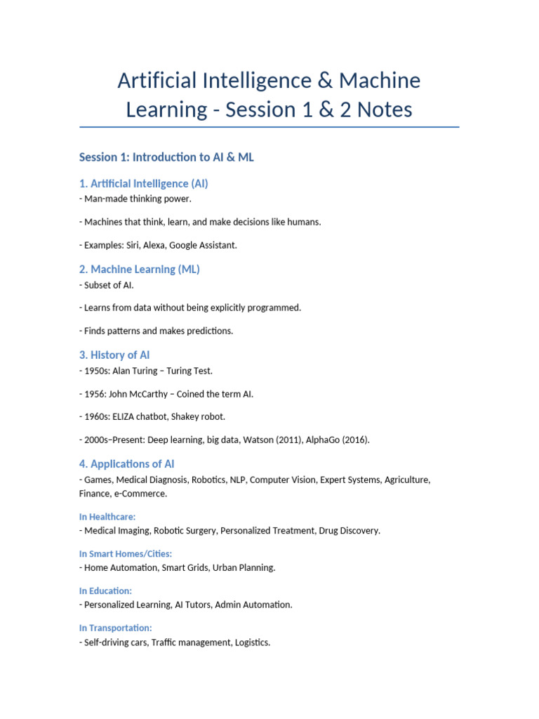 AI & ML Overview: Concepts and Applications | PDF | Artificial ...