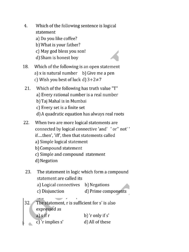 Mathematical Logic Mcqs | PDF