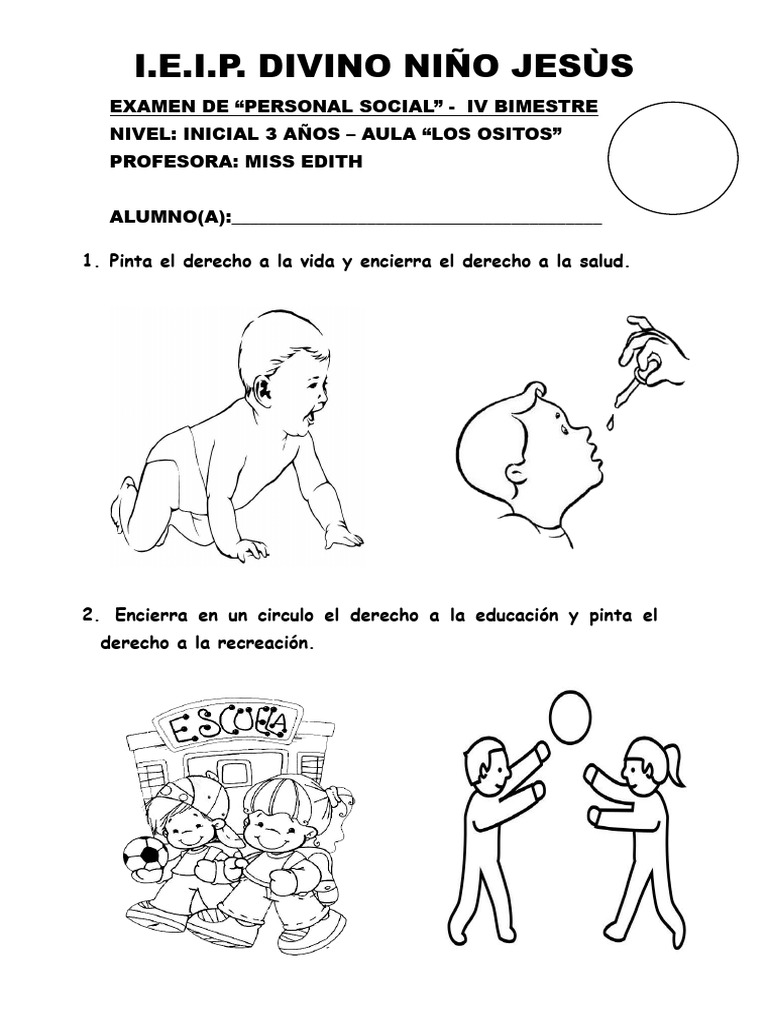 Examen de Personal Social - Nivel Inicial | PDF