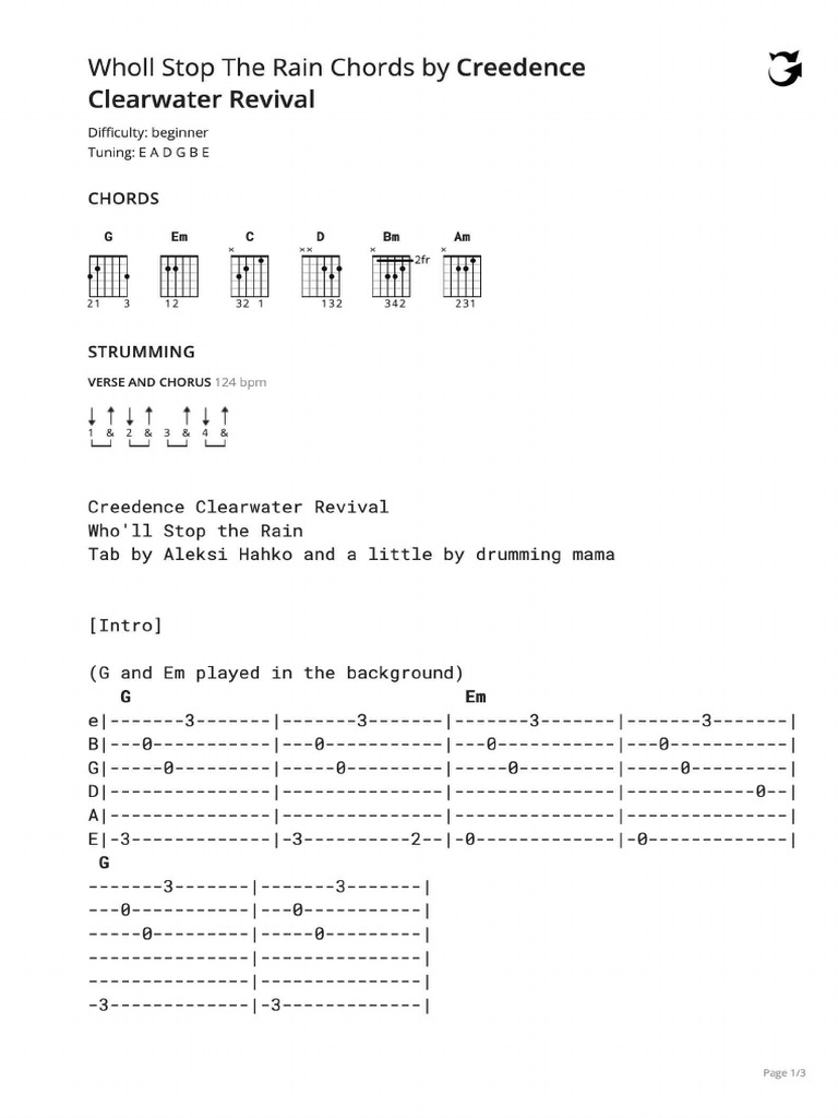 Wholl Stop The Rain Chords | PDF