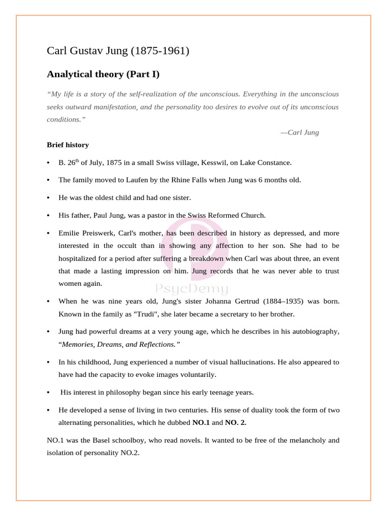 Carl Jung's Life and Analytical Psychology | PDF | Carl Jung ...
