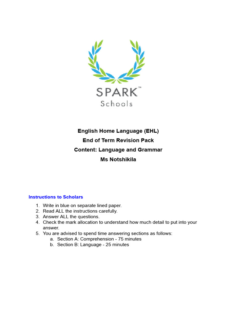 EHL End of Term Revision: Language Focus | PDF | Subject (Grammar ...