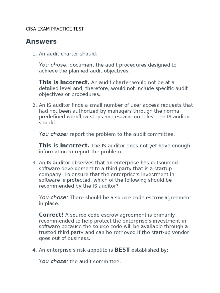 CISA Exam Practice Test Questions | PDF | Audit | Source Code