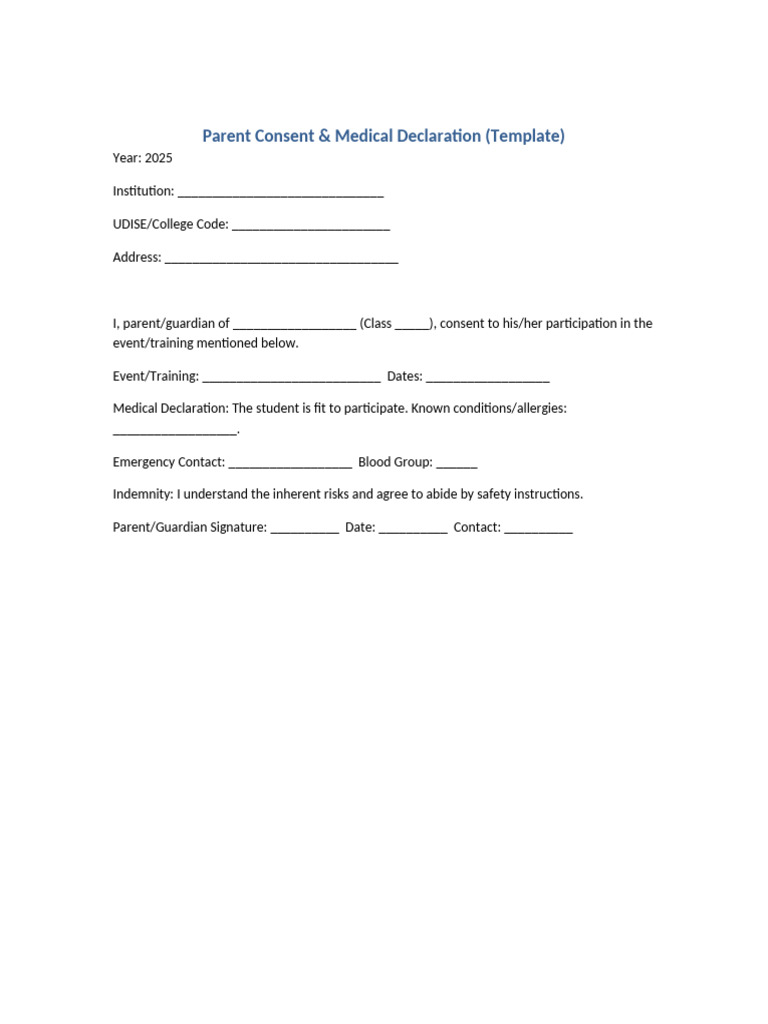 08 Parent Consent and Medical Declaration | PDF