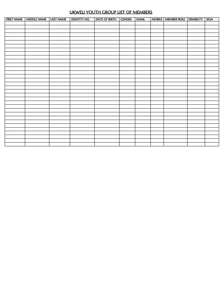 UKWELI Youth Group Member List | PDF