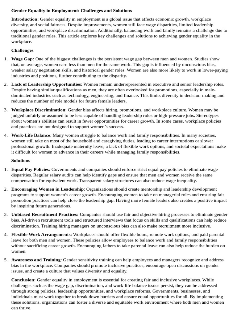 Gender Equality in Employment | PDF | Gender Pay Gap | Employment ...