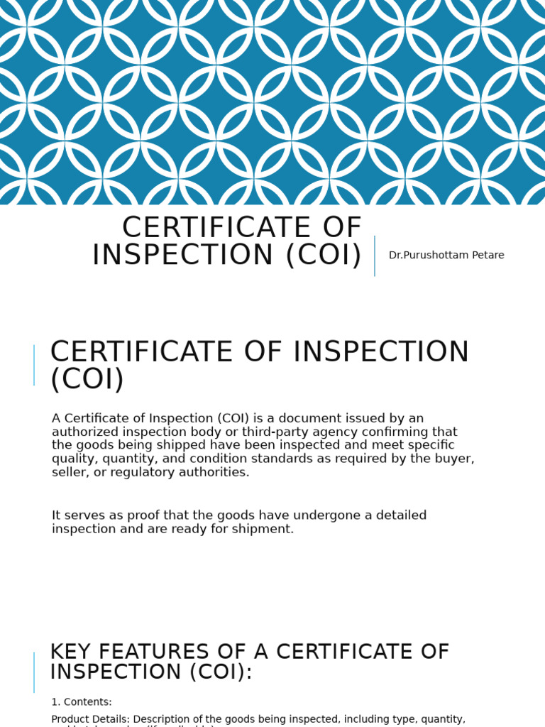 Certificate of Inspection (COI) | PDF | Specification (Technical ...