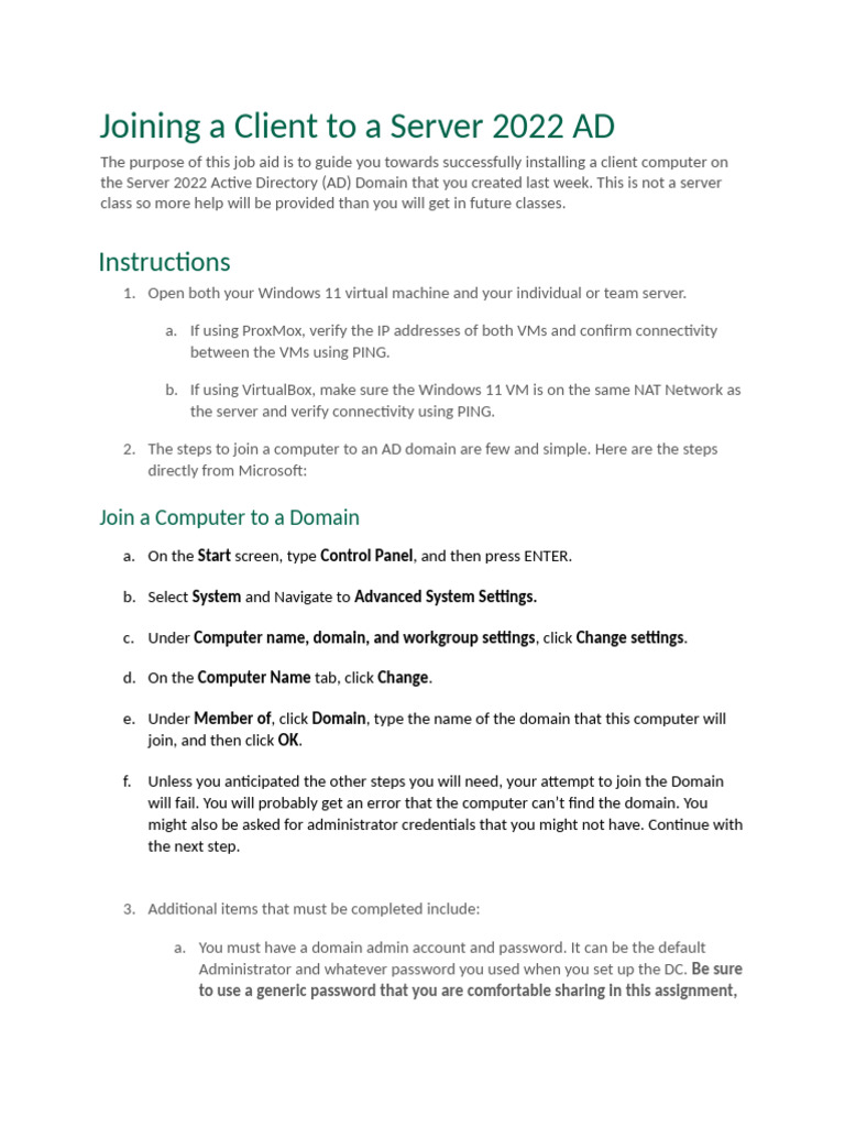Joining a Client to Server 2022 (1) | PDF | Group Policy | Domain Name ...