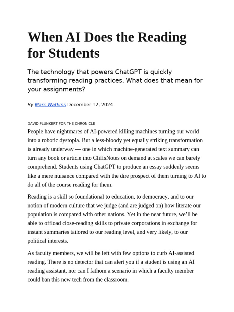 AI's Impact on Student Reading Skills | PDF | Artificial Intelligence ...