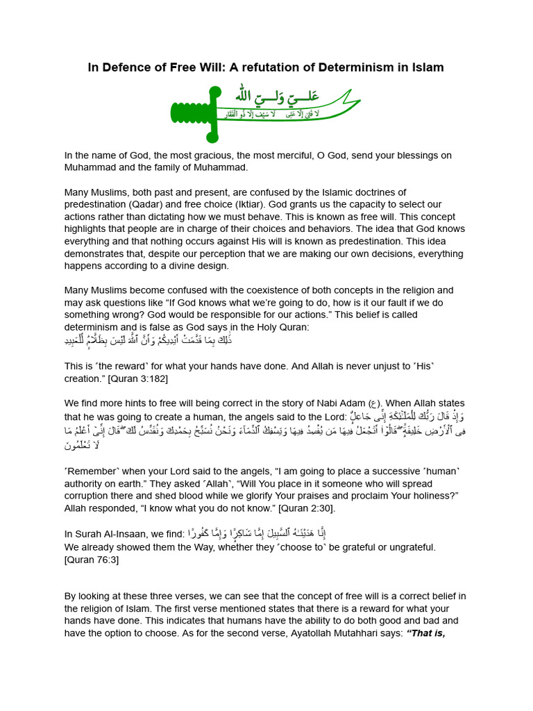 In Defence of Free Will - A Refutation of Determinism in Islam | PDF ...