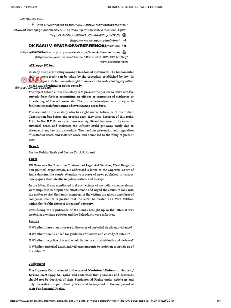 (CRPC) DK Basu v. State of West Bengal | PDF | Arrest | Police
