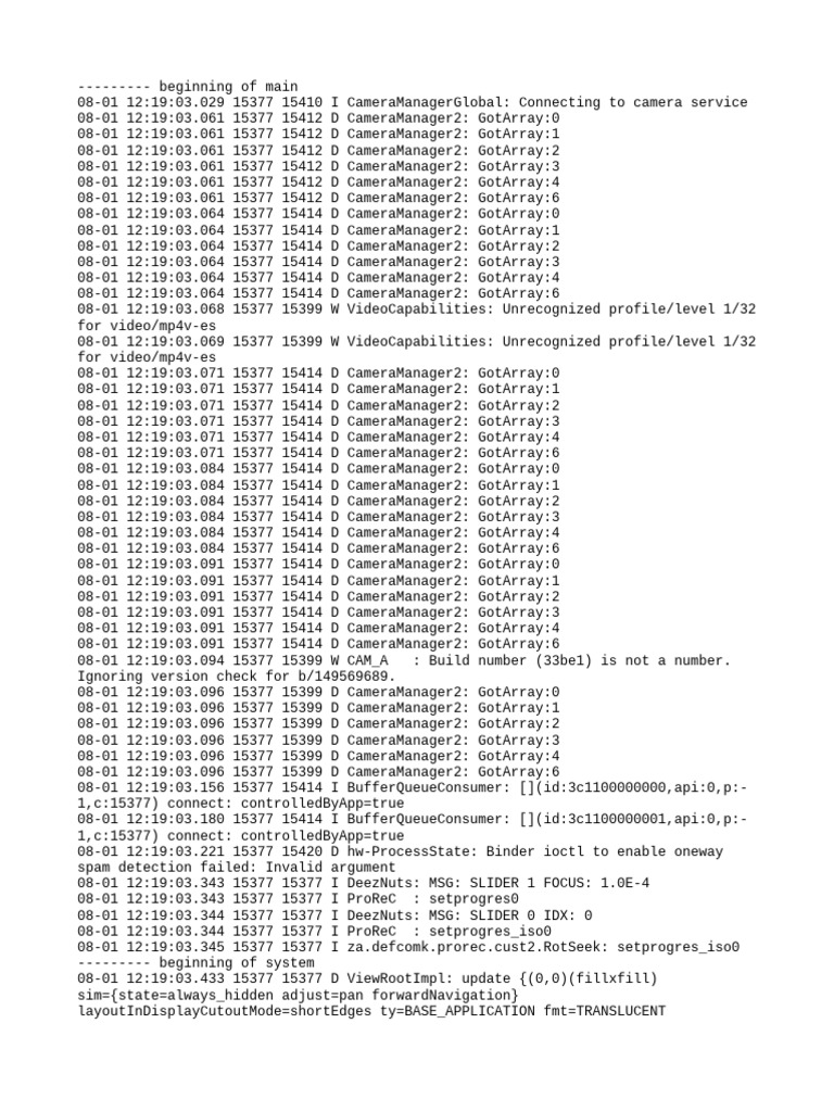 Camera Service Connection Logs | PDF | Computer Engineering | Software