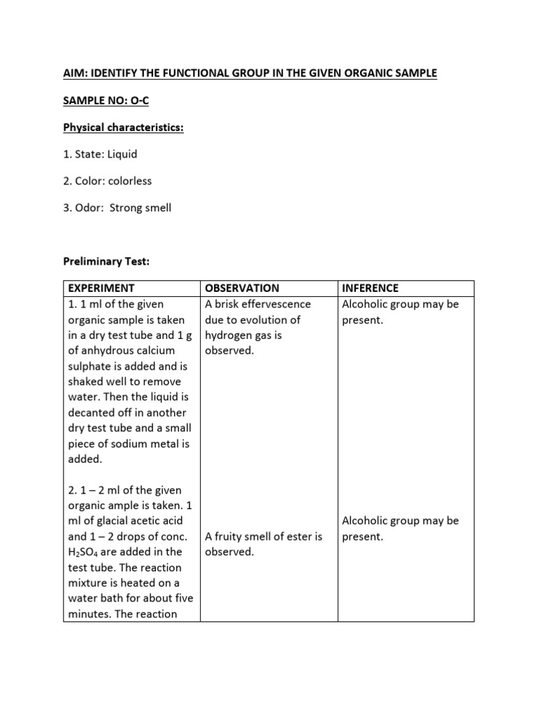 Identify Alcohol Functional Group in Sample | PDF