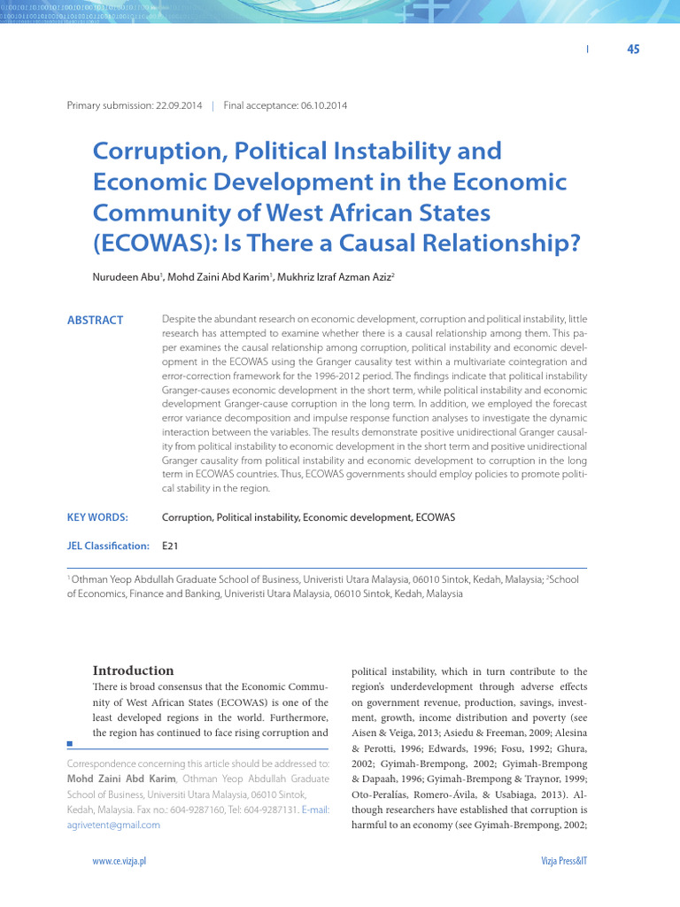 Causal Links: Corruption, Instability, Development in ECOWAS | PDF ...