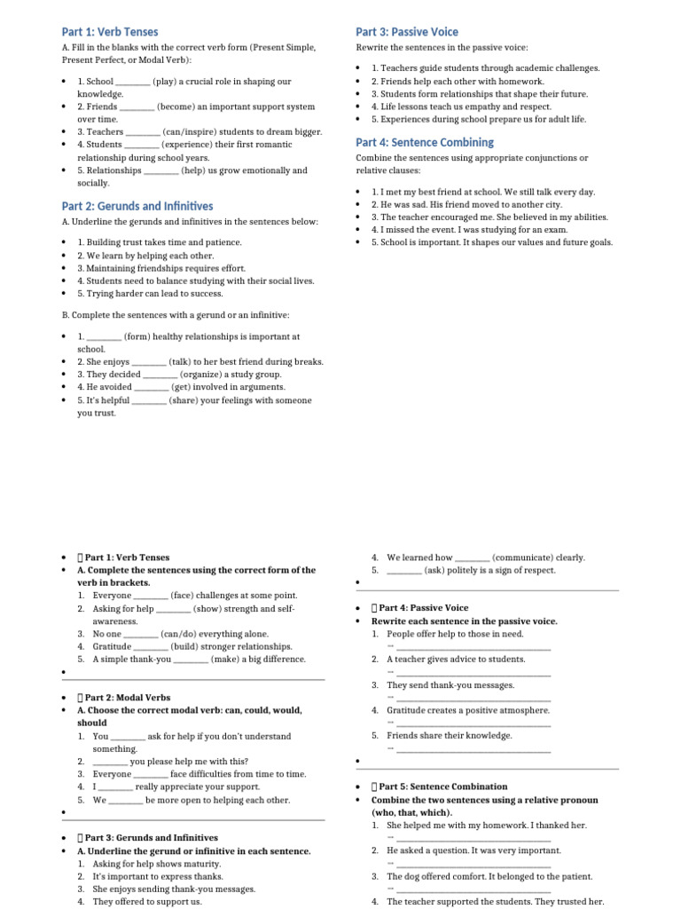 Verb Tenses and Sentence Structure Exercises | PDF | Verb | Grammar