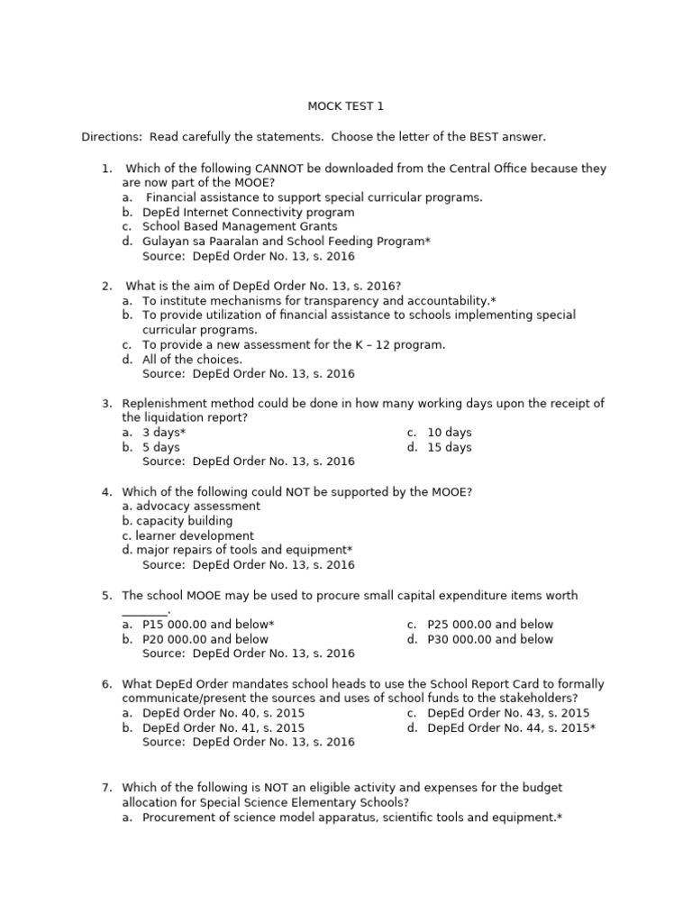 DepEd Mock Test on Financial Policies | PDF | Teachers | Lesson Plan