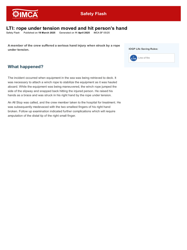 Mooring Incident: Hand Injury from Tensioned Rope | PDF | Hand ...