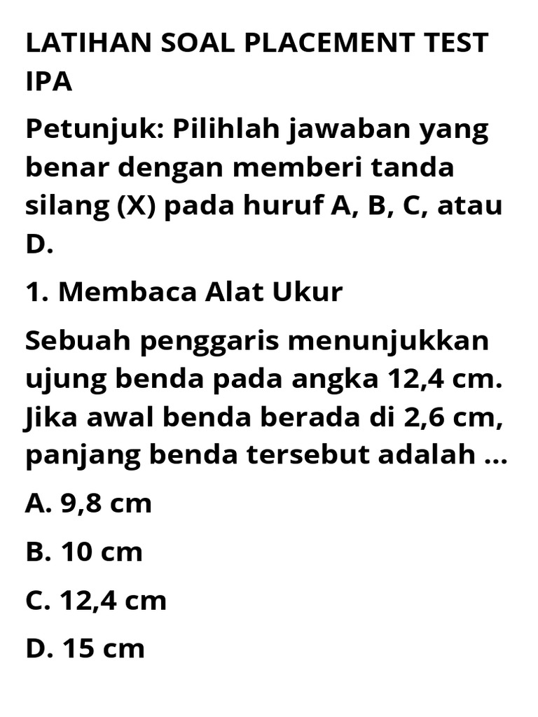 Soal Placement Test IPA Lengkap | PDF