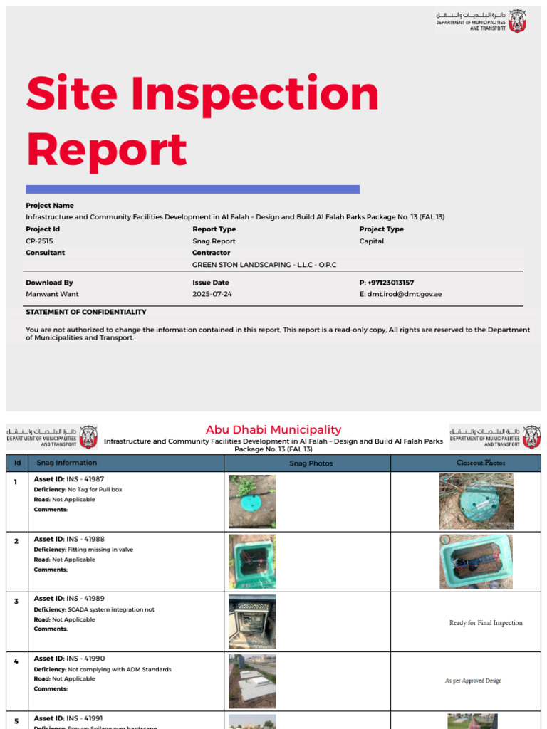 Al Falah Park Snag Report | PDF