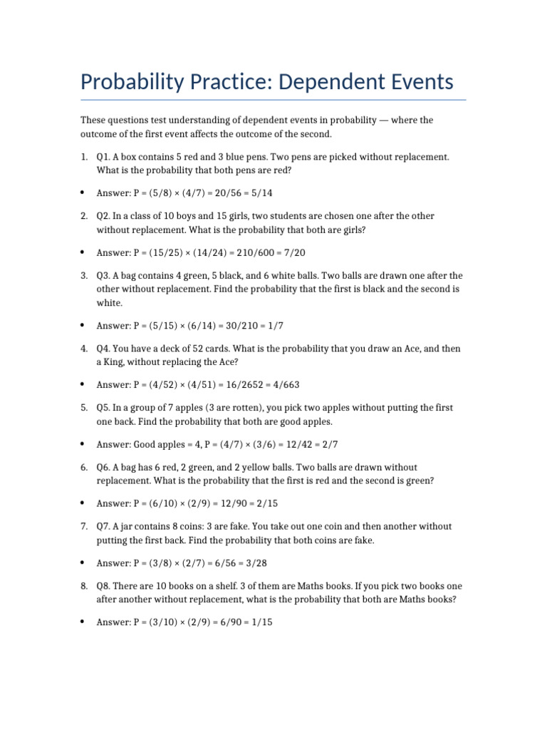 Dependent Events Probability Examples | PDF