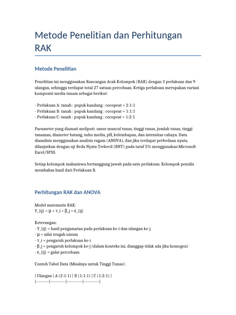 Metode RAK dan ANOVA dalam Penelitian Tanaman | PDF
