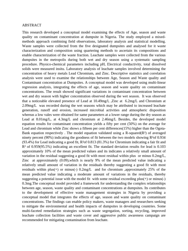 Viva Corrected Abstract | PDF | Statistics | Waste